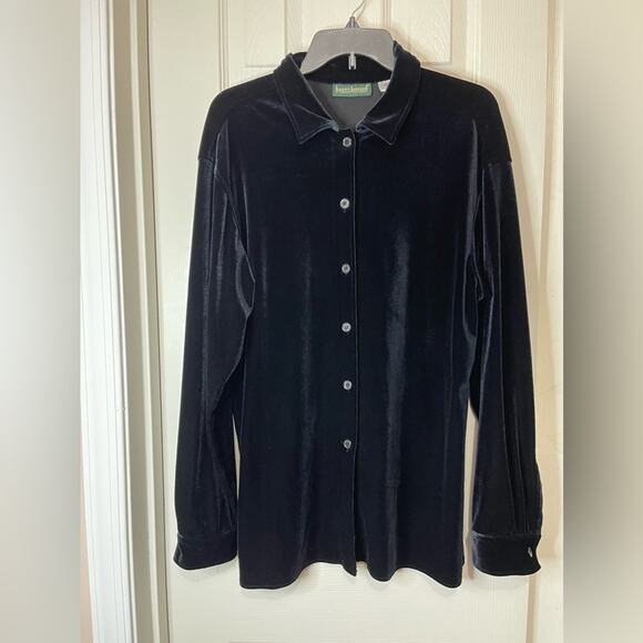 Harve Bernard Black Whimsical Witchy Button Down Velour Shirt size Large - Picture 1 of 5